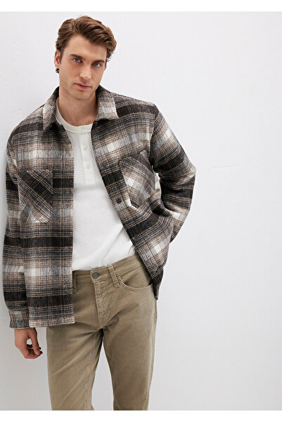 Mavi Kareli Kahverengi Ceket Oversize / Geniş Kesim 0110745-91228