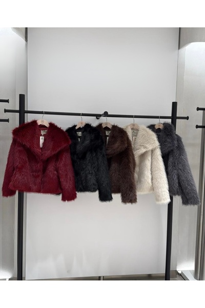 merysare Jachetă de blană scurtă pentru femei, cu blană moale