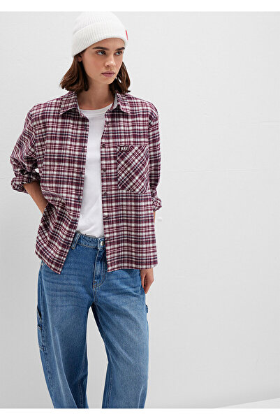 Mavi Bordo Ekose Gömlek Loose Fit / Bol Rahat Kesim 1211301-90949