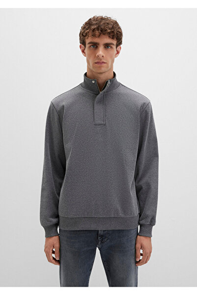 Mavi Düğme Detaylı Dik Yaka Gri Sweatshirt 0S10472-80018