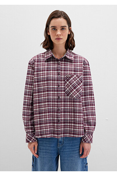 Mavi Bordo Ekose Gömlek Loose Fit / Bol Rahat Kesim 1211301-90949