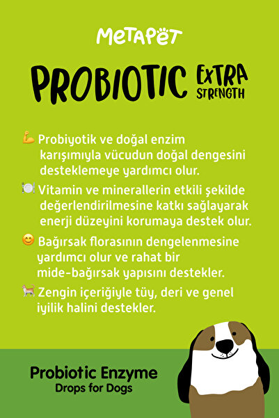 Metapet Köpekler için Probiyotik Damla, Güçlü Sıvı Enzim Form, Suyuna veya Mamasına
