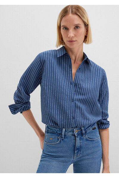 Mavi Tencel TM Liyosel Karışımlı Çizgili Gömlek Regular Fit / Normal Kesim 1211374-91372