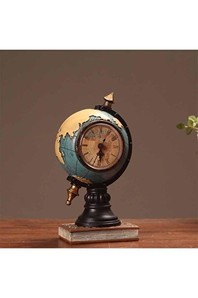 Sensoria Dekoratif Antik Dünya Küre Masa Saati Nostalji Masaüstü Saat Süs Eşyası Hediyelik
