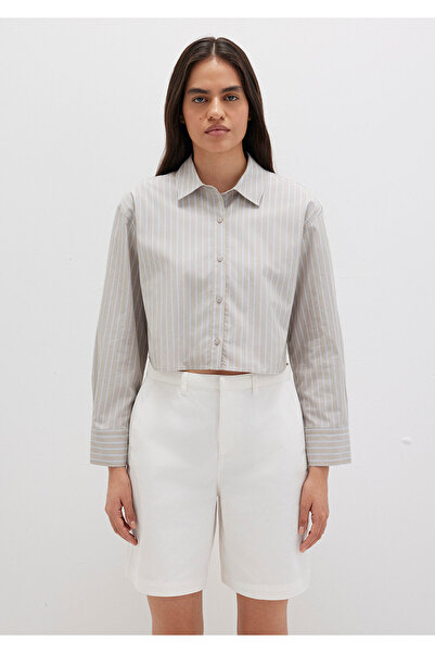 Mavi Çizgili Bej Gömlek Crop / Kısa Kesim 1211184-83980