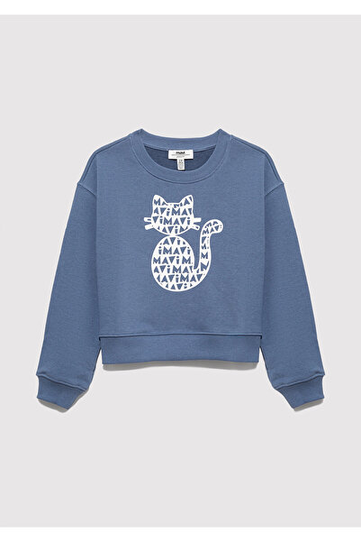 Mavi Kedi Baskılı Sweatshirt 7S10133-86702