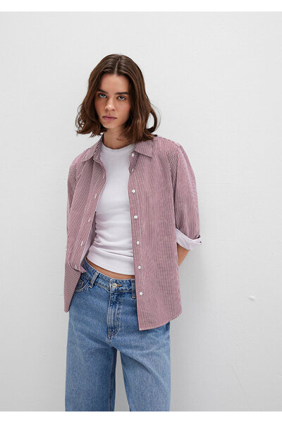 Mavi Çizgili Kırmızı Gömlek Regular Fit / Normal Kesim 1211199-90724