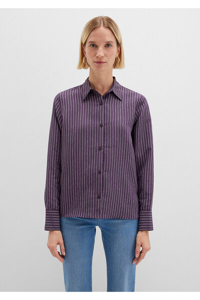 Mavi Tencel TM Liyosel Karışımlı Çizgili Mor Gömlek Regular Fit / Normal Kesim 1211374-91373