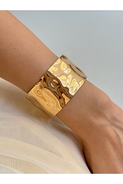 YOUES JEWELRY Kalın Kelepçe Bilezik Ayarlanabilir Unisex Gold Yenilenmiş Model