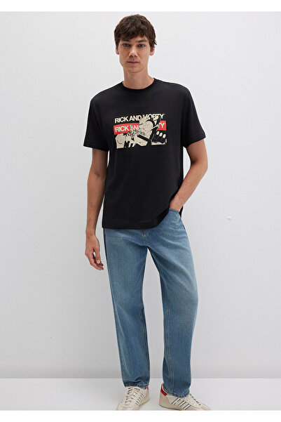 Mavi Rick And Morty Baskılı Siyah Tişört Loose Fit / Bol Rahat Kesim 0612922-900