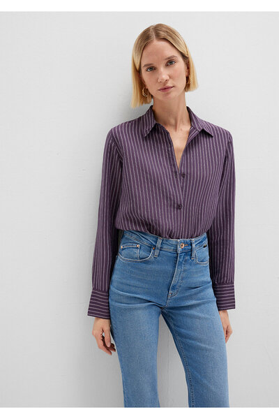 Mavi Tencel TM Liyosel Karışımlı Çizgili Mor Gömlek Regular Fit / Normal Kesim 1211374-91373