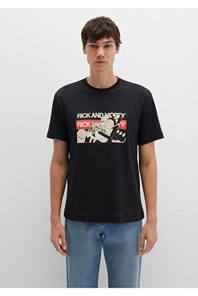 Mavi Rick And Morty Baskılı Siyah Tişört Loose Fit / Bol Rahat Kesim 0612922-900