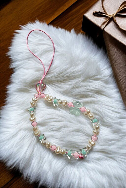 Brenida Turkuaz Ayıcık ve Pembe Kalpli Telefon Charmı İnci ve Yıldız Boncuklu...