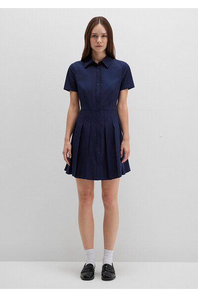 Mavi Lacivert Pileli Mini Elbise 1310762-82318