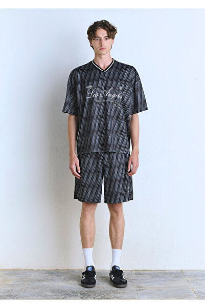 Mavi Los Angeles Baskılı Siyah Forma Tişört Oversize / Geniş Kesim 0612761-90556