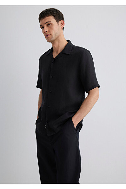 Mavi Siyah Keten Gömlek Regular Fit / Normal Kesim 0211474-900