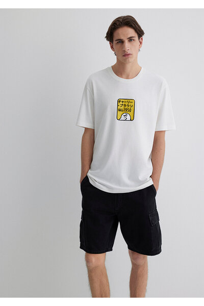 Mavi تي شيرت إكرو مطبوع بطبعة الفول السوداني فضفاض / فضفاض مريح 0612659-70057