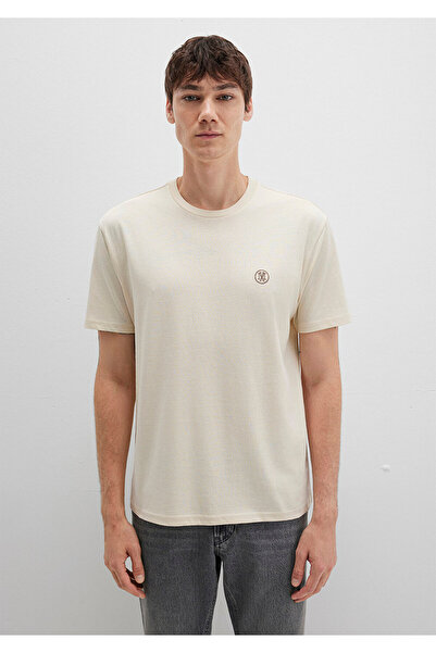 Mavi Logo İşlemeli Bej Basic Tişört Loose Fit / Bol Rahat Kesim 067074-70072