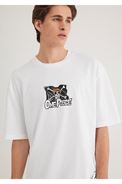 Mavi One Piece Baskılı Beyaz Tişört Relaxed Fit / Rahat Kesim 0612563-620