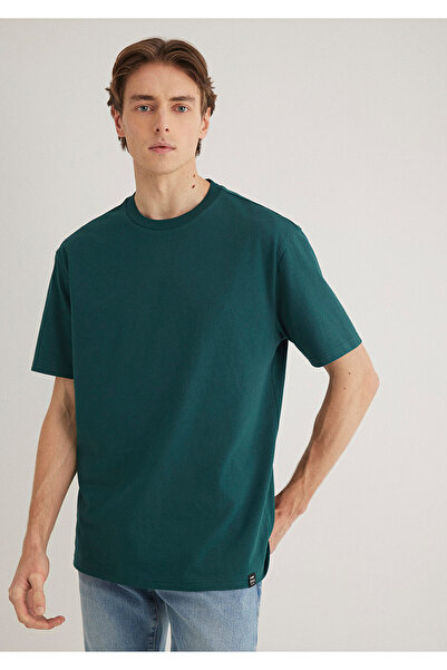 Mavi Etiket Detaylı Yeşil Basic Tişört Loose Fit / Bol Rahat Kesim 0611824-87831