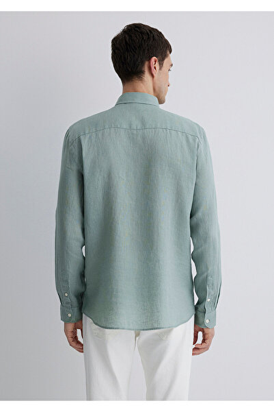 Mavi Yeşil Keten Gömlek Slim Fit / Dar Kesim 0211466-70113