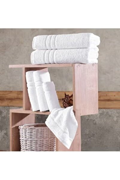 huitich 6-Piece Pure Cotton Bath Towel Set Twill White