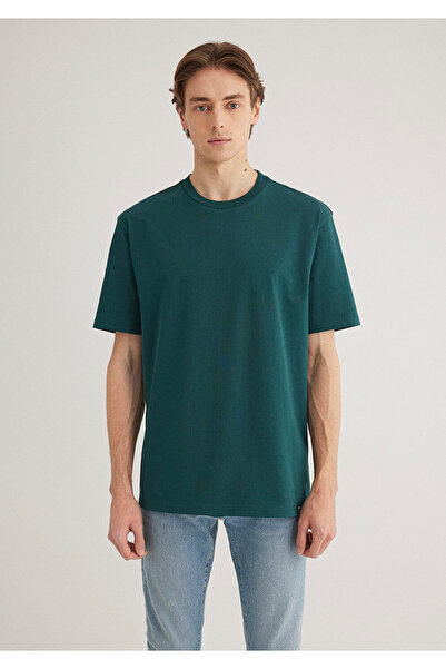 Mavi Etiket Detaylı Yeşil Basic Tişört Loose Fit / Bol Rahat Kesim 0611824-87831