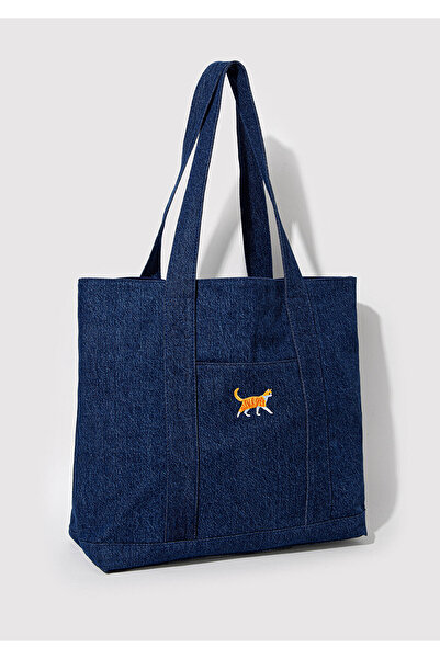 Mavi Kedi Nakışlı Denim Omuz Çantası 1913283-10241