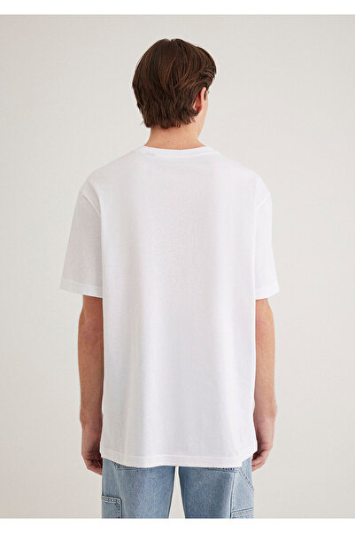 Mavi Minecraft Baskılı Beyaz Tişört Loose Fit / Bol Rahat Kesim 0612734-620