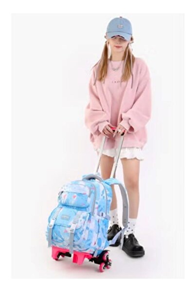 huitich Children's Rolling Trolley Backpack with Watercolor Design in Blue
