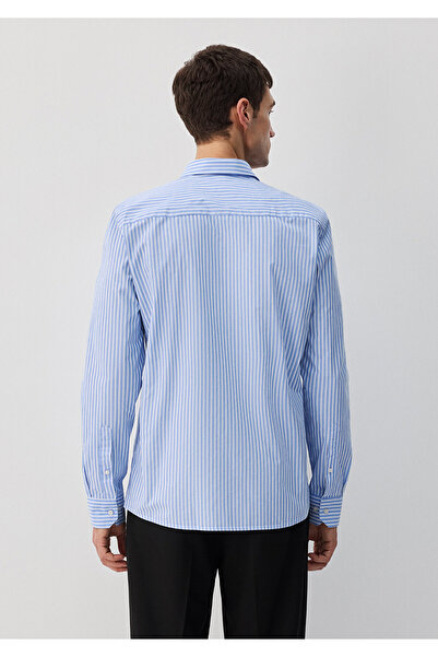 Mavi Kolay Ütülenebilir Çizgili Mavi Gömlek Slim Fit / Dar Kesim 0211572-83767