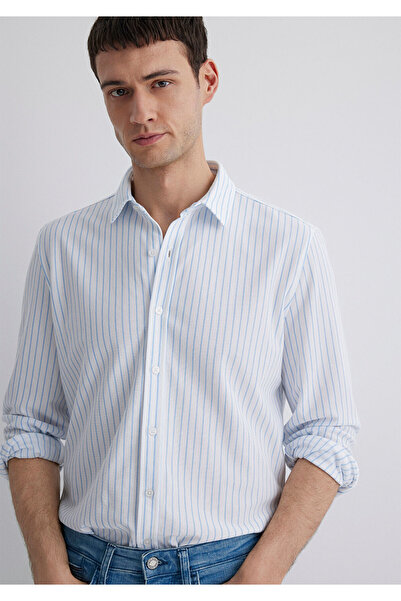 Mavi Çizgili Beyaz Gömlek Slim Fit / Dar Kesim 0211403-88654