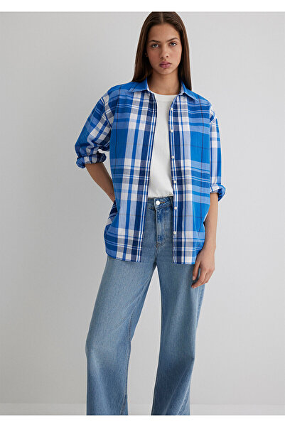 Mavi Kareli Mavi Gömlek Oversize / Geniş Kesim 1211229-90845