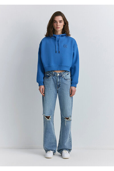 Mavi Patch Logo Kapüşonlu Crop Sweatshirt 1S10305-70885