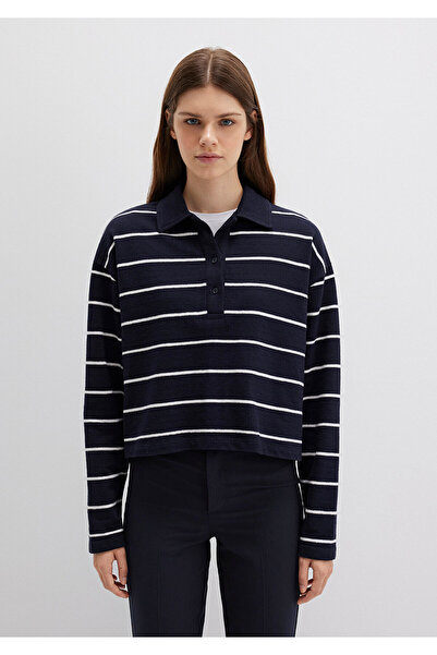 Mavi Çizgili Lacivert Polo Tişört Boxy Fit 1612813-87988