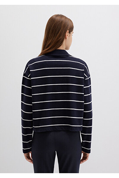 Mavi Çizgili Lacivert Polo Tişört Boxy Fit 1612813-87988