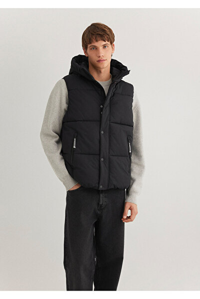 Mavi Kapüşonlu Siyah Şişme Yelek Regular Fit / Normal Kesim 0110306-900