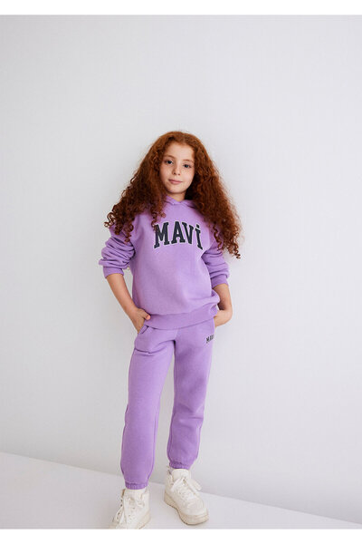Mavi Logo Baskılı Kapüşonlu Mor Sweatshirt 7610035-70586