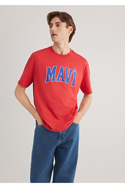 Mavi Logo Baskılı Kırmızı Tişört Loose Fit / Bol Rahat Kesim 0611711-70471