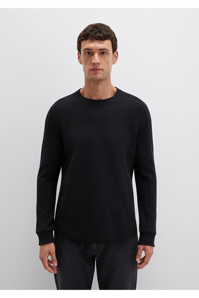 Mavi Uzun Kollu Dokulu Siyah Basic Tişört Slim Fit / Dar Kesim 0610106-900