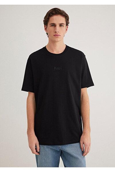 Mavi Logo Baskılı Siyah Tişört Loose Fit / Bol Rahat Kesim 0610100-900