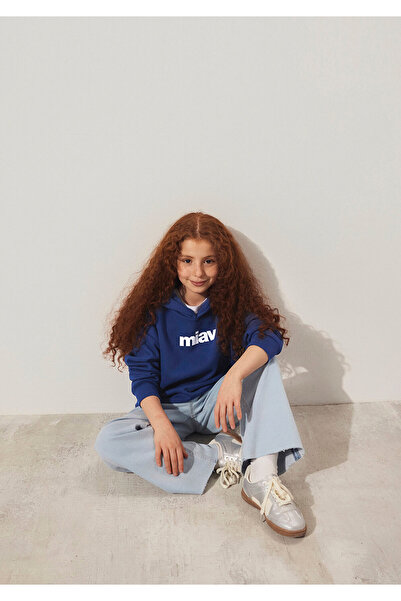 Mavi Miav Baskılı Kapüşonlu Çocuk Sweatshirt 6S10028-70722