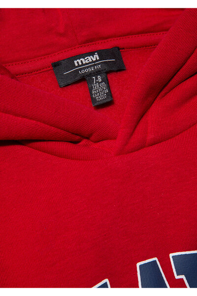 Mavi Logo Baskılı Kırmızı Kapüşonlu Sweatshirt 6610110-70464