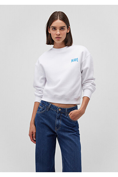 Mavi Logo Baskılı Beyaz Crop Sweatshirt 1611601-620