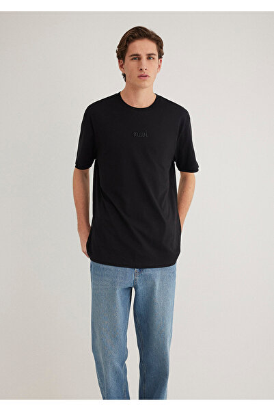 Mavi Logo Baskılı Siyah Tişört Loose Fit / Bol Rahat Kesim 0610100-900
