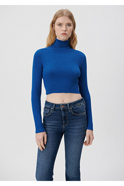 Mavi Boğazlı Lacivert Kazak Fitted / Vücuda Oturan Kesim 1710143-70901