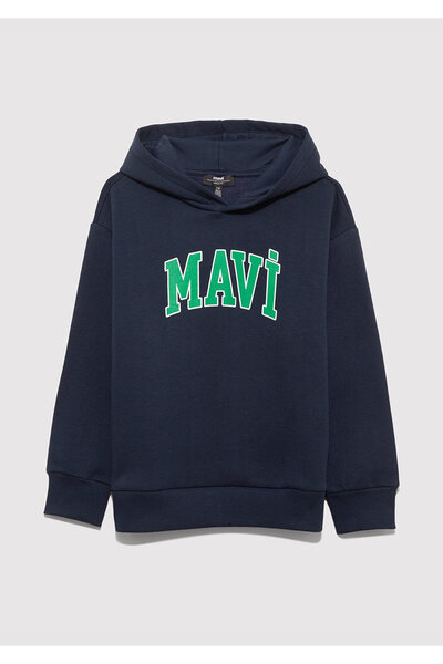 Mavi Logo Baskılı Lacivert Kapüşonlu Sweatshirt 6610110-70490