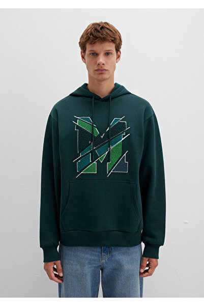 Mavi M Logo Baskılı Kapüşonlu Yeşil Sweatshirt 0S10106-81570