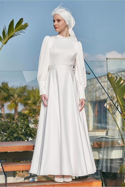 Alvina Sashed Satin Crepe Dress 45523