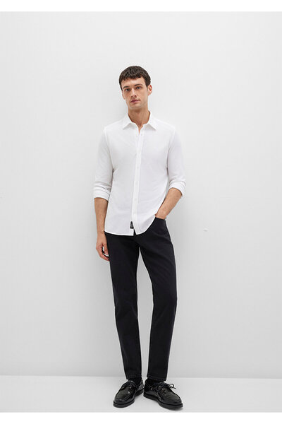 Mavi Beyaz Örme Gömlek Fitted / Vücuda Oturan Kesim 0210294-620